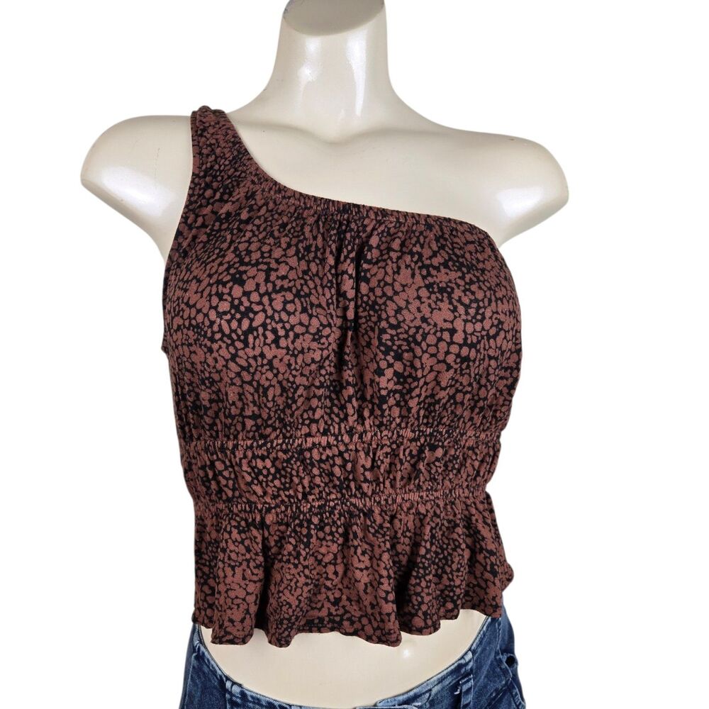 Urban Outfitters One Shoulder Top M Animal Print Cropped Ruffle Y2K Indie Sleaze
